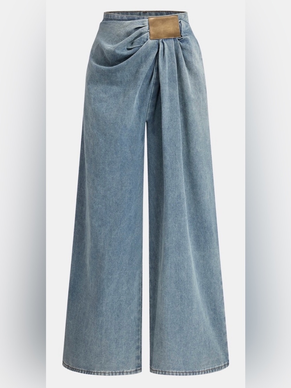 Commense Boho-Chic Asymmetrical Ruched Denim Wide-Leg‎ Jeans S Indie Sleaze Fall